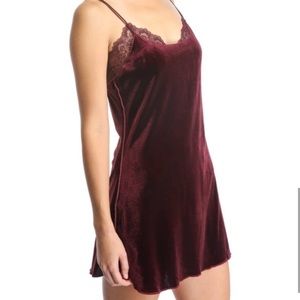 Burgundy velvet lace slip dress